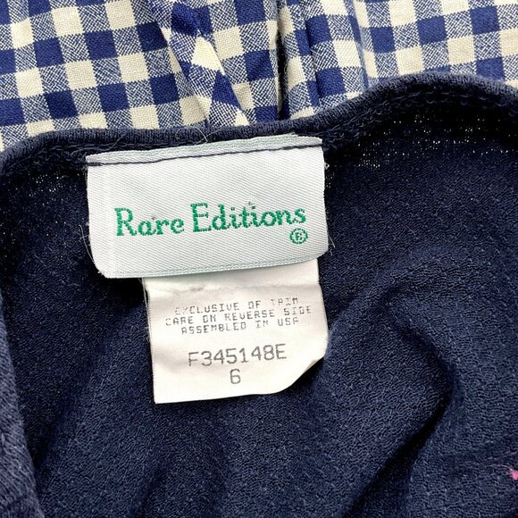 Rare Editions Short Sleeve Blue Gingham Apple Embroid Bodice Girls VTG Dress 6 - Picture 4 of 7